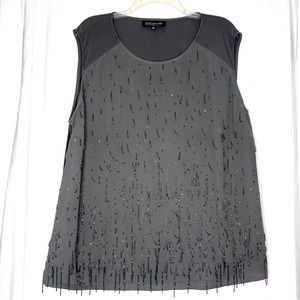 JONES NEW YORK Beaded Sequined Dressy Sleeveless Plus Size Top 18W Blouse GRAY